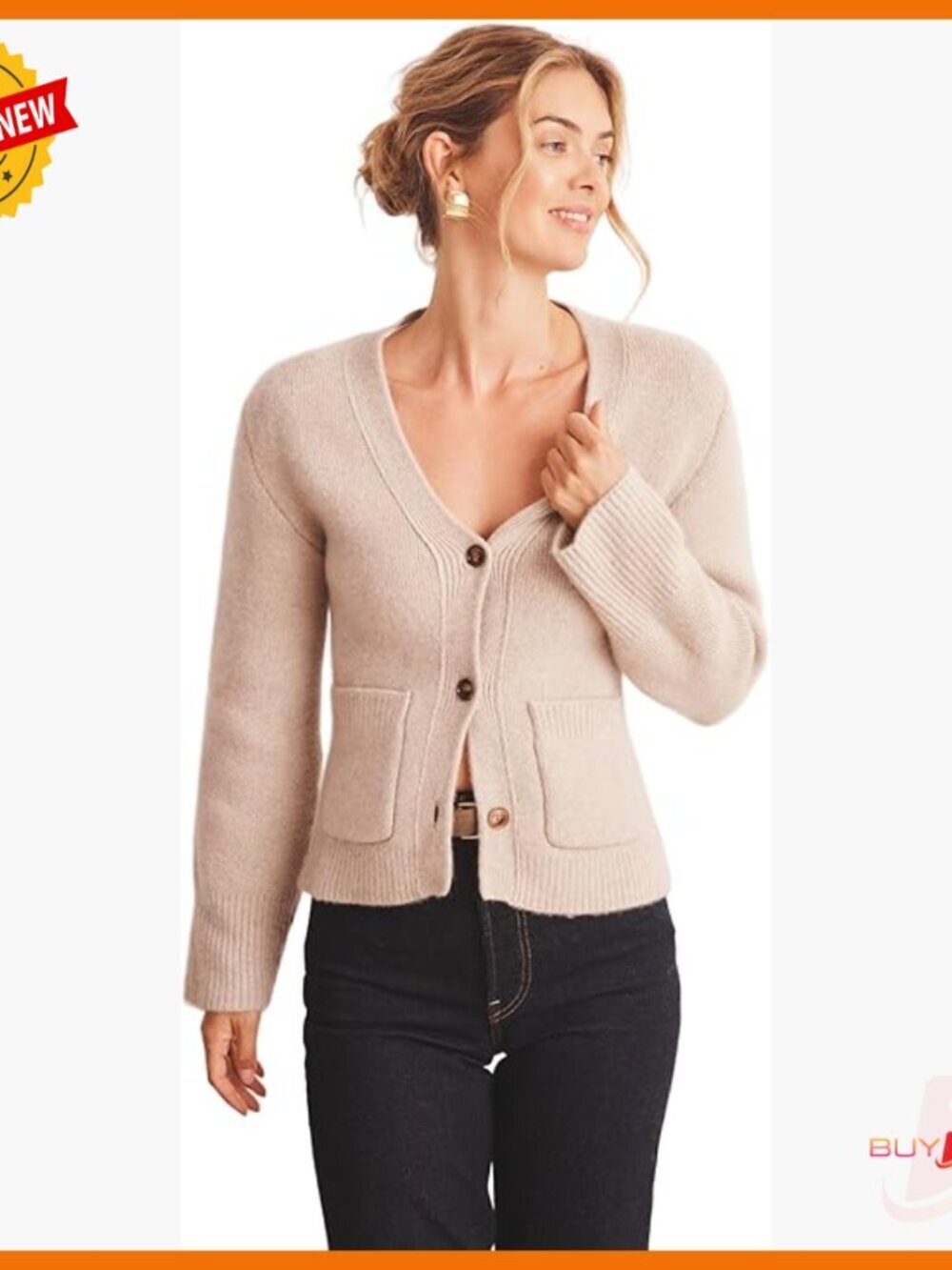 Slim Fit Cashmere Cardigan with V-Neck and Pockets